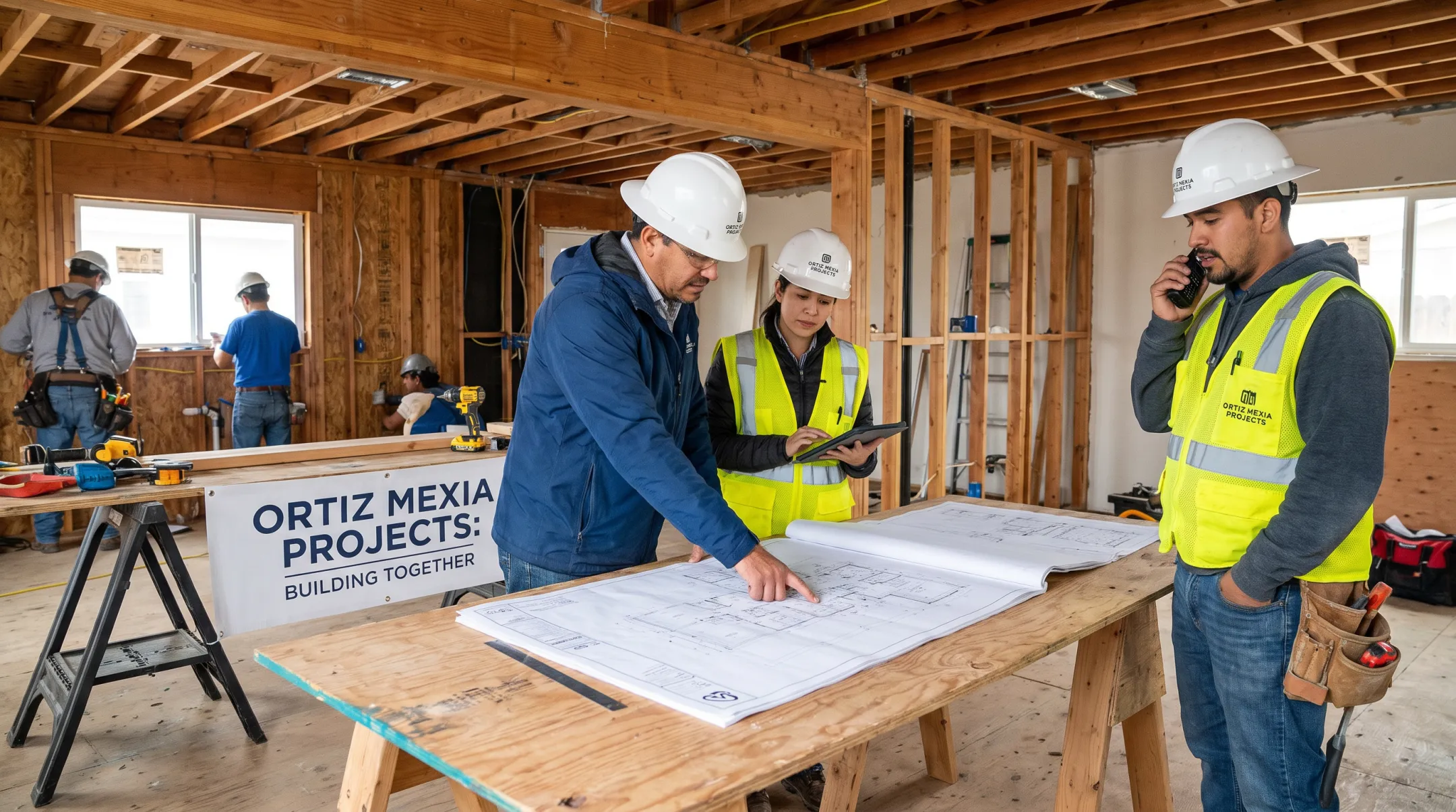 Ortiz Mexia Projects team coordinating kitchen renovation construction site