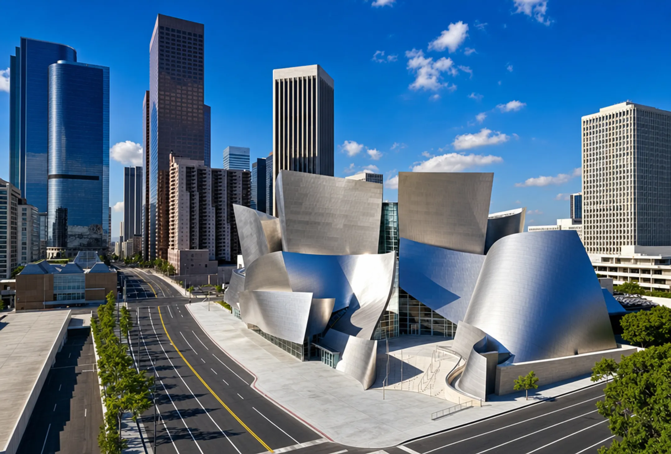 Walt Disney Concert Hall curved stainless steel exterior in downtown Los Angeles
