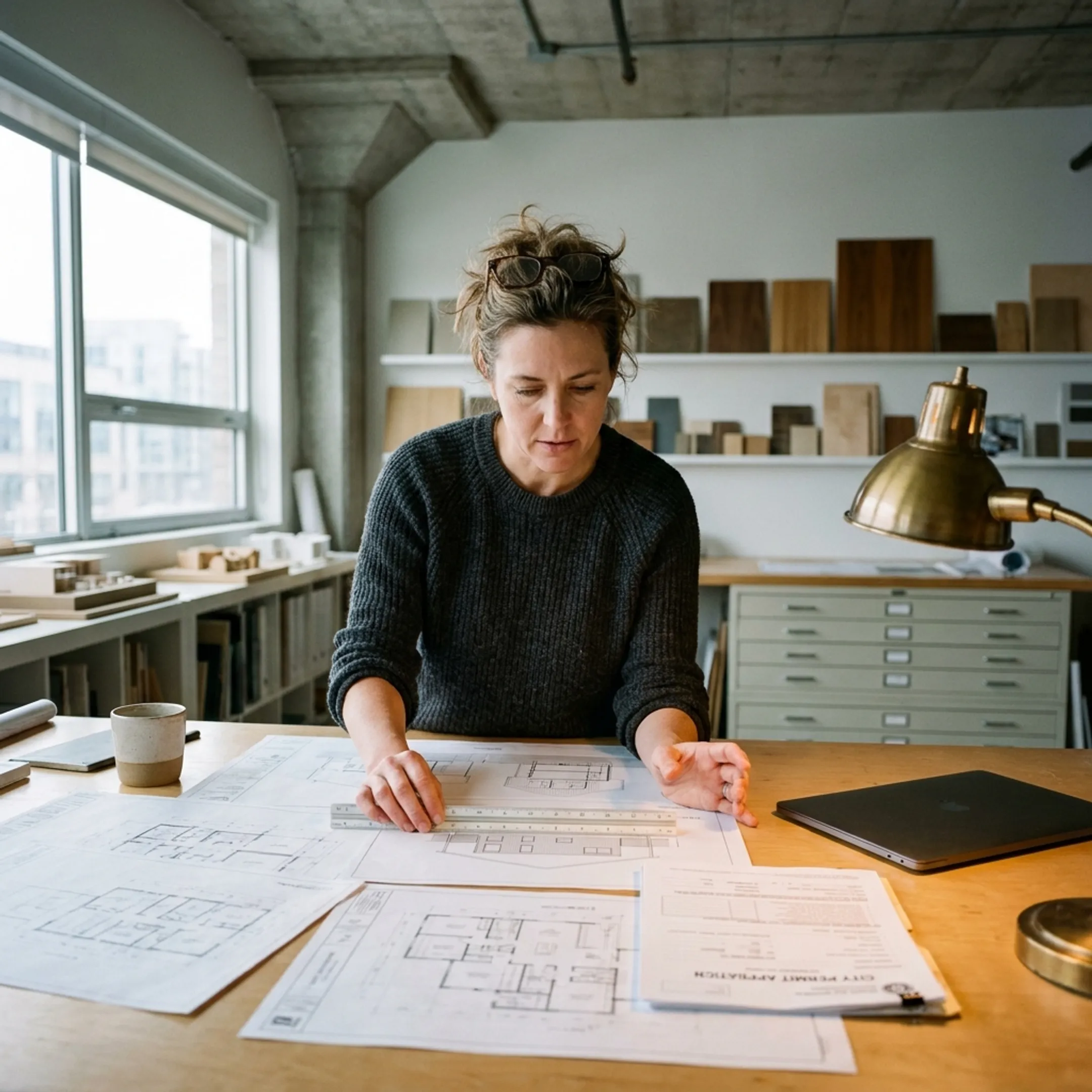 Residential architect coordinating permit drawings
