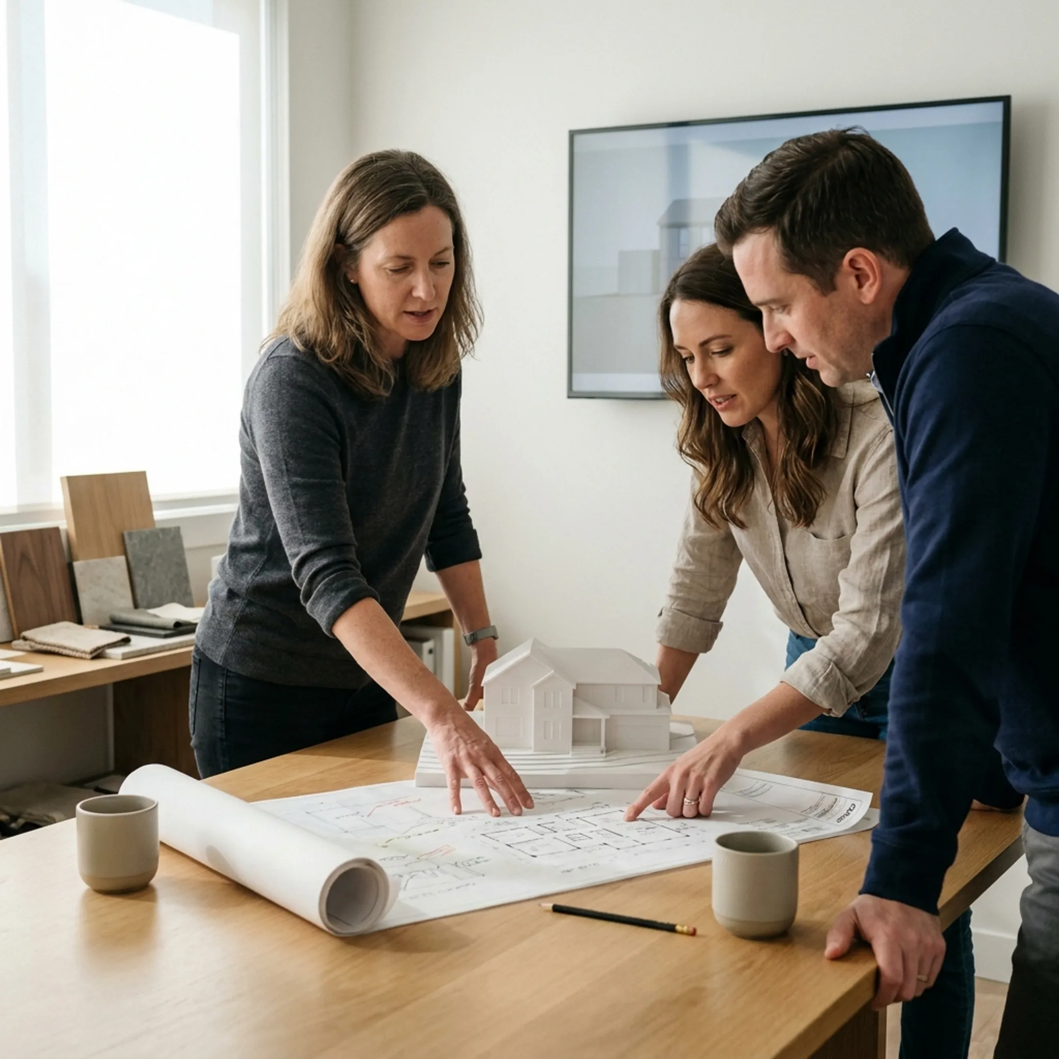 Architect presenting a detailed home remodeling concept