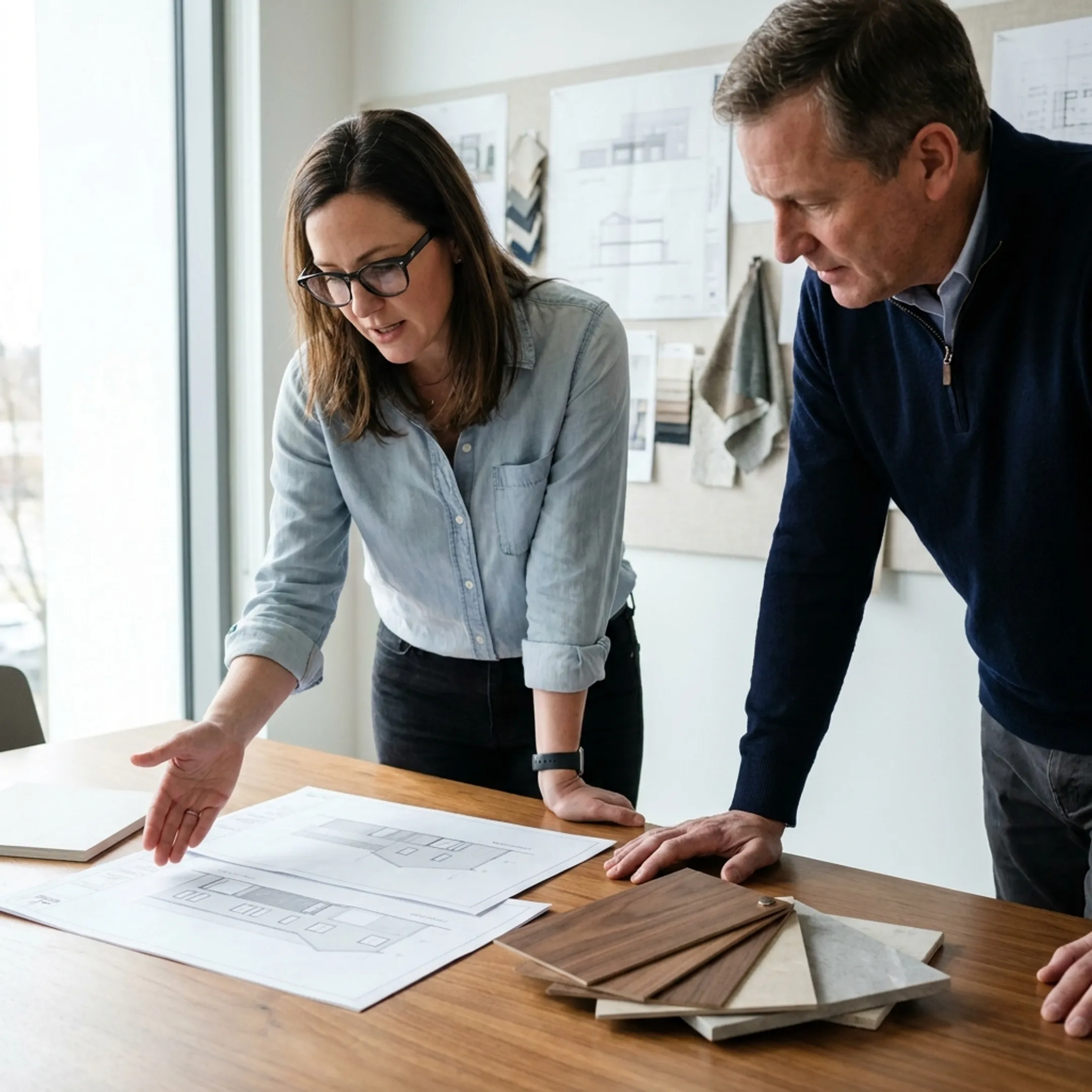 Architect reviewing a full house remodeling quote with a homeowner