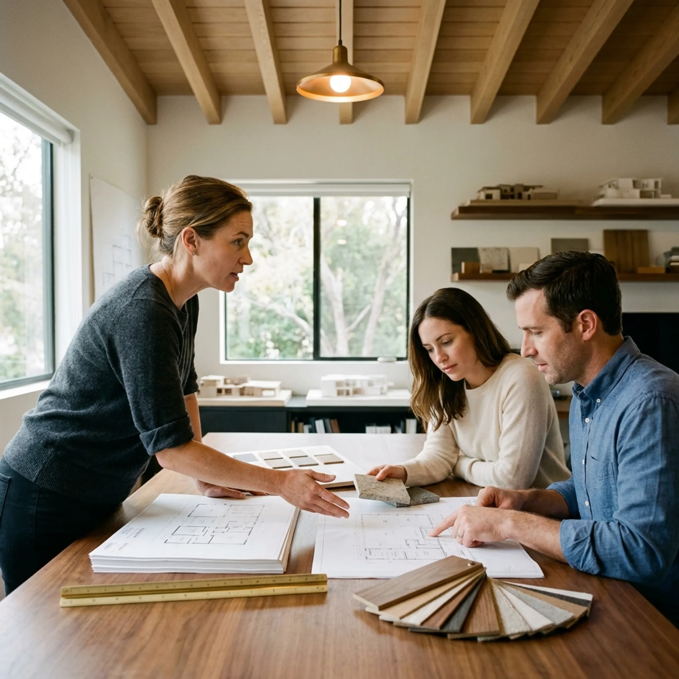 Architect presenting a residential design concept to homeowners