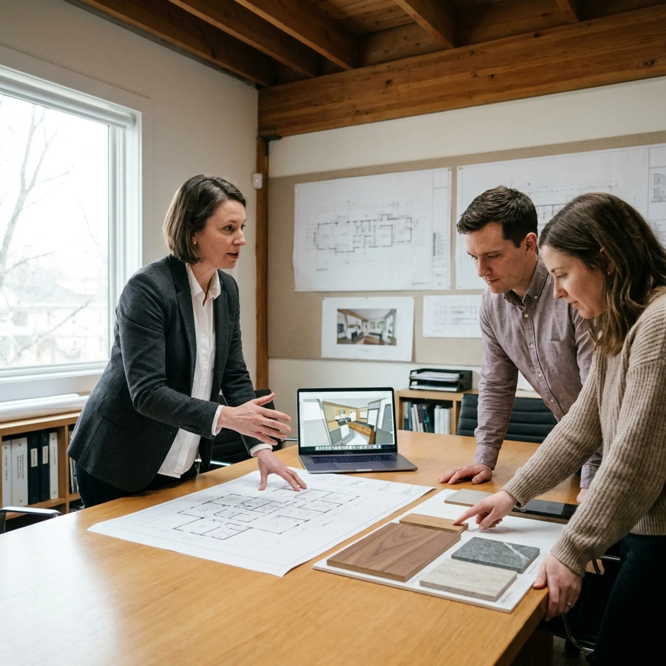Architect presenting a detailed home renovation design