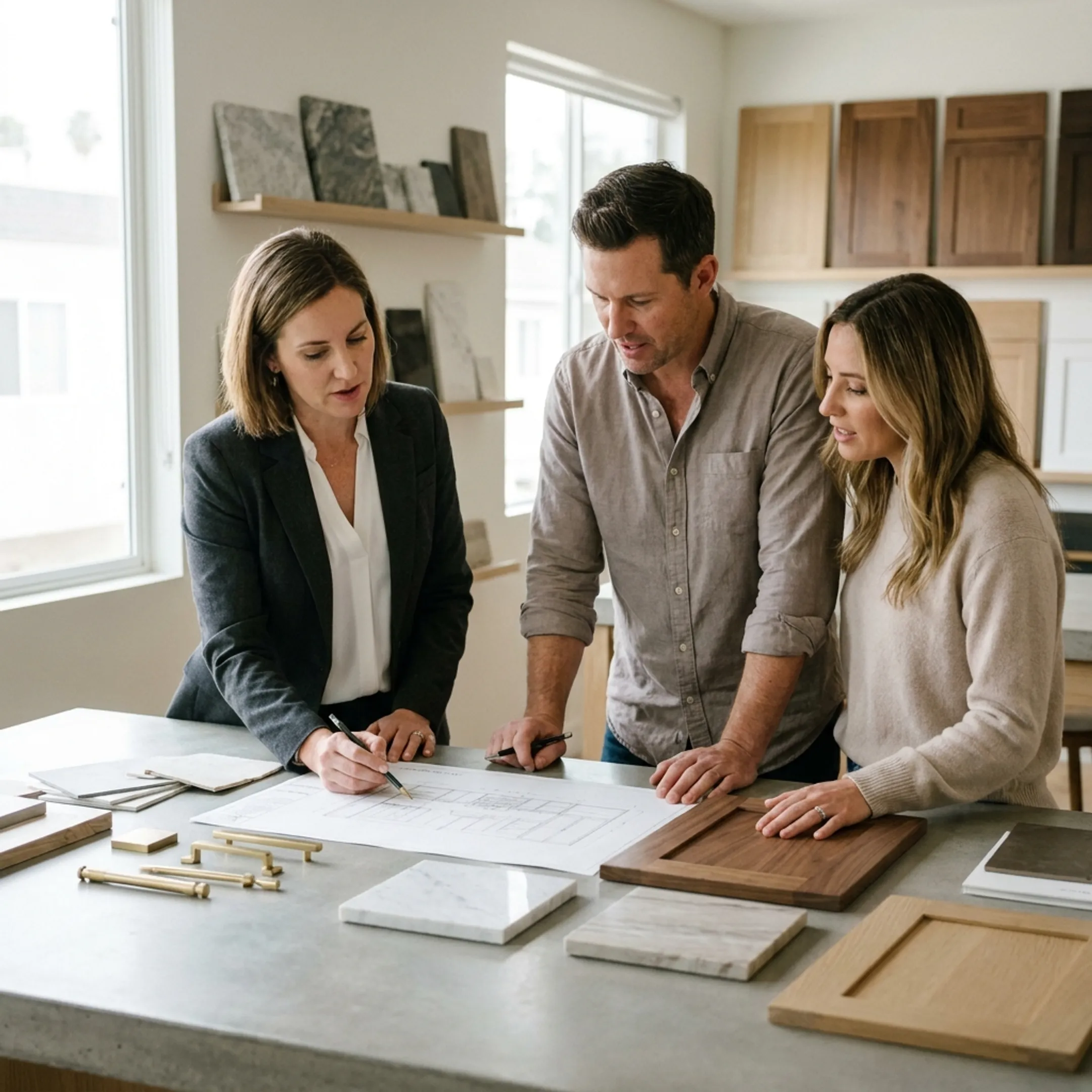 Architect reviewing custom kitchen renovation plans