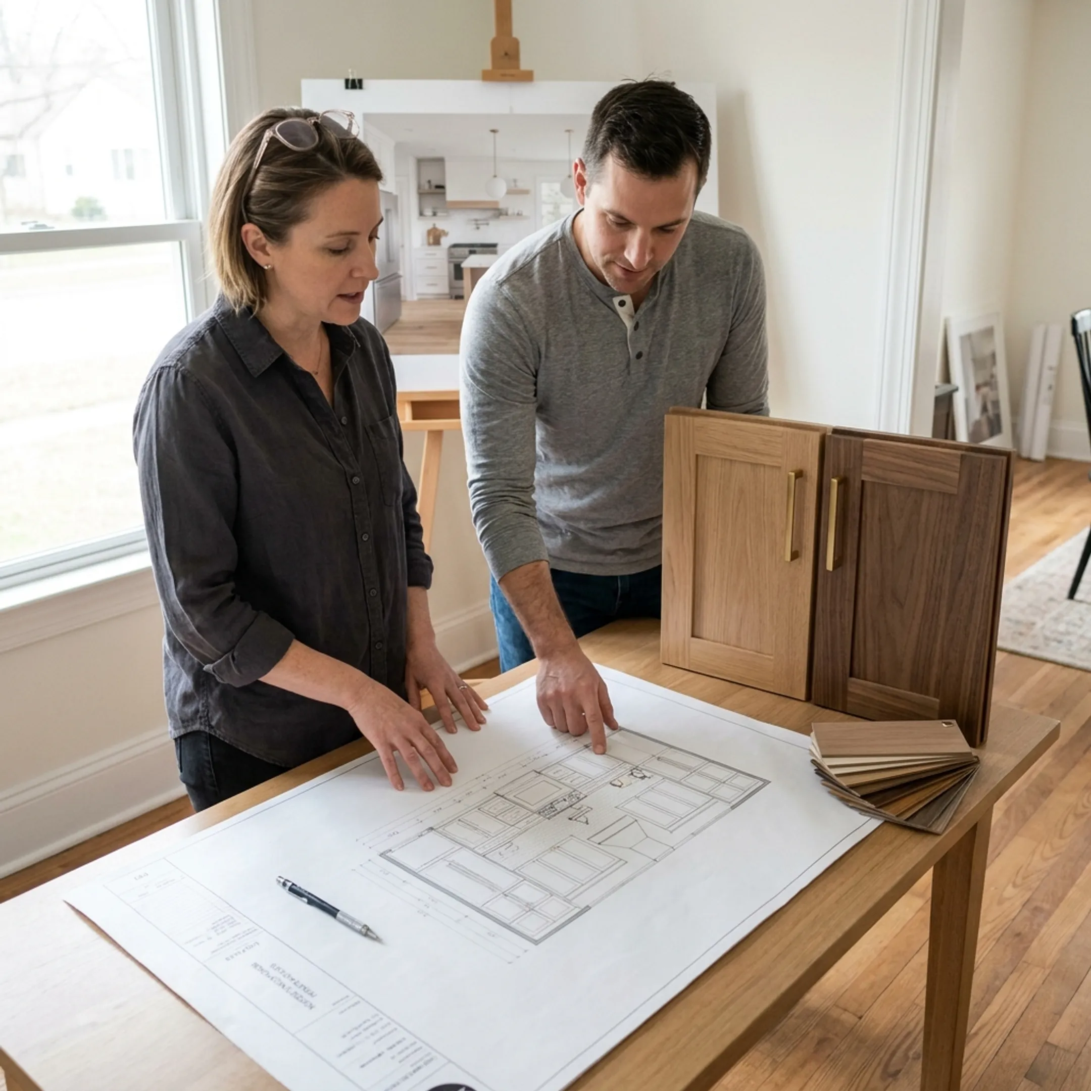 Architectural kitchen remodeling consultation with custom cabinetry plans