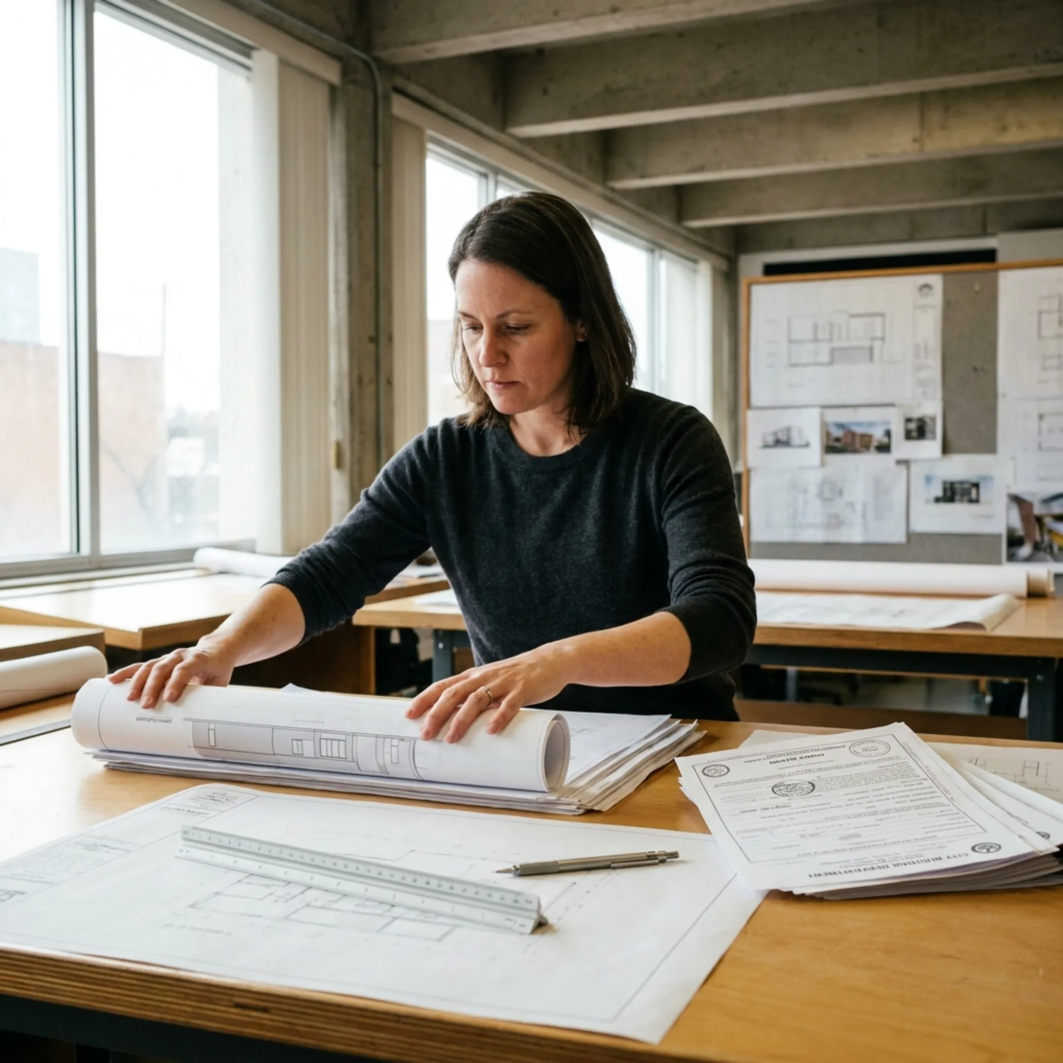 Architect coordinating residential permit documents