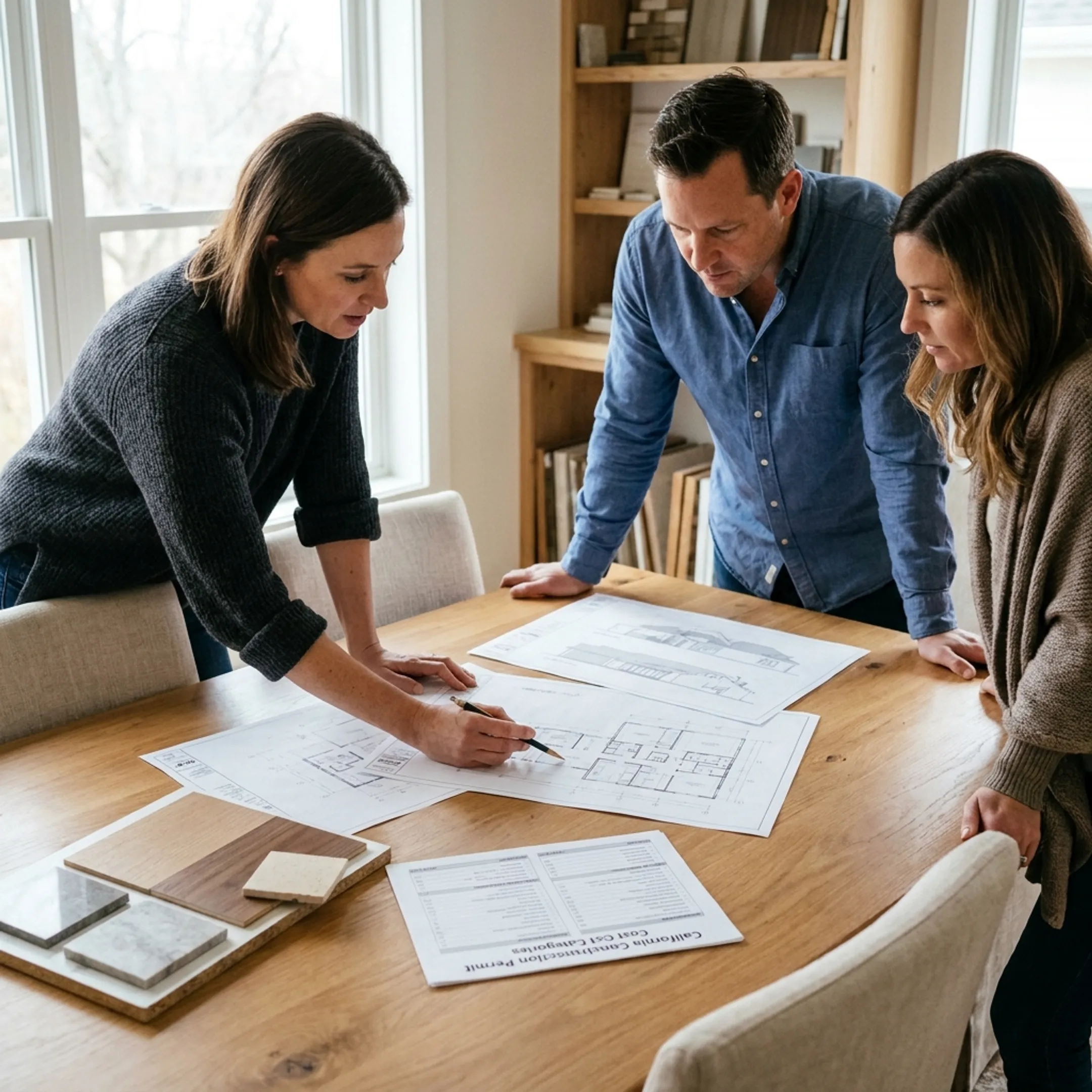 Architect explaining permit costs to homeowner