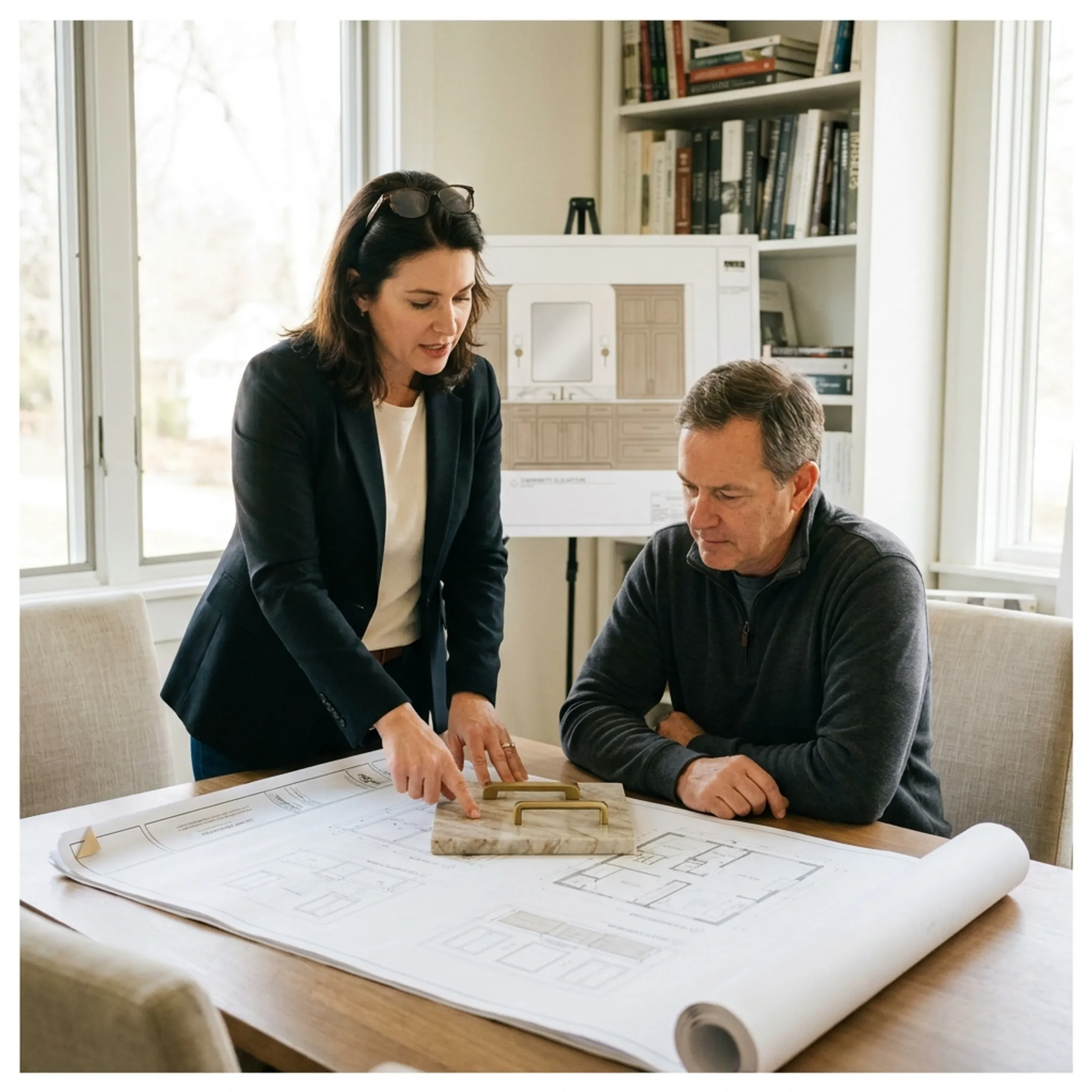 Architect reviewing a custom luxury bathroom design