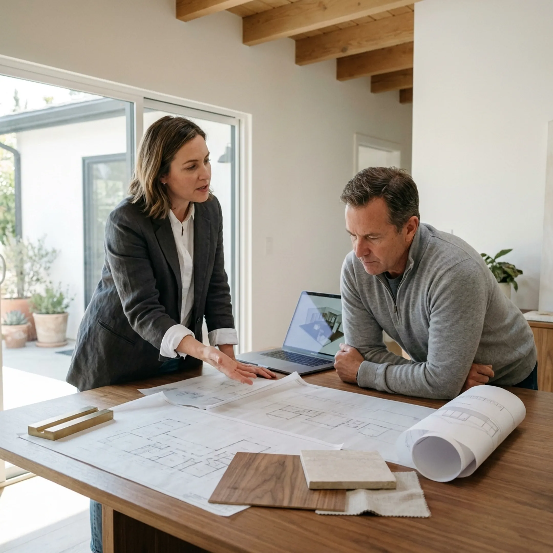 Architect reviewing a Los Angeles home renovation design