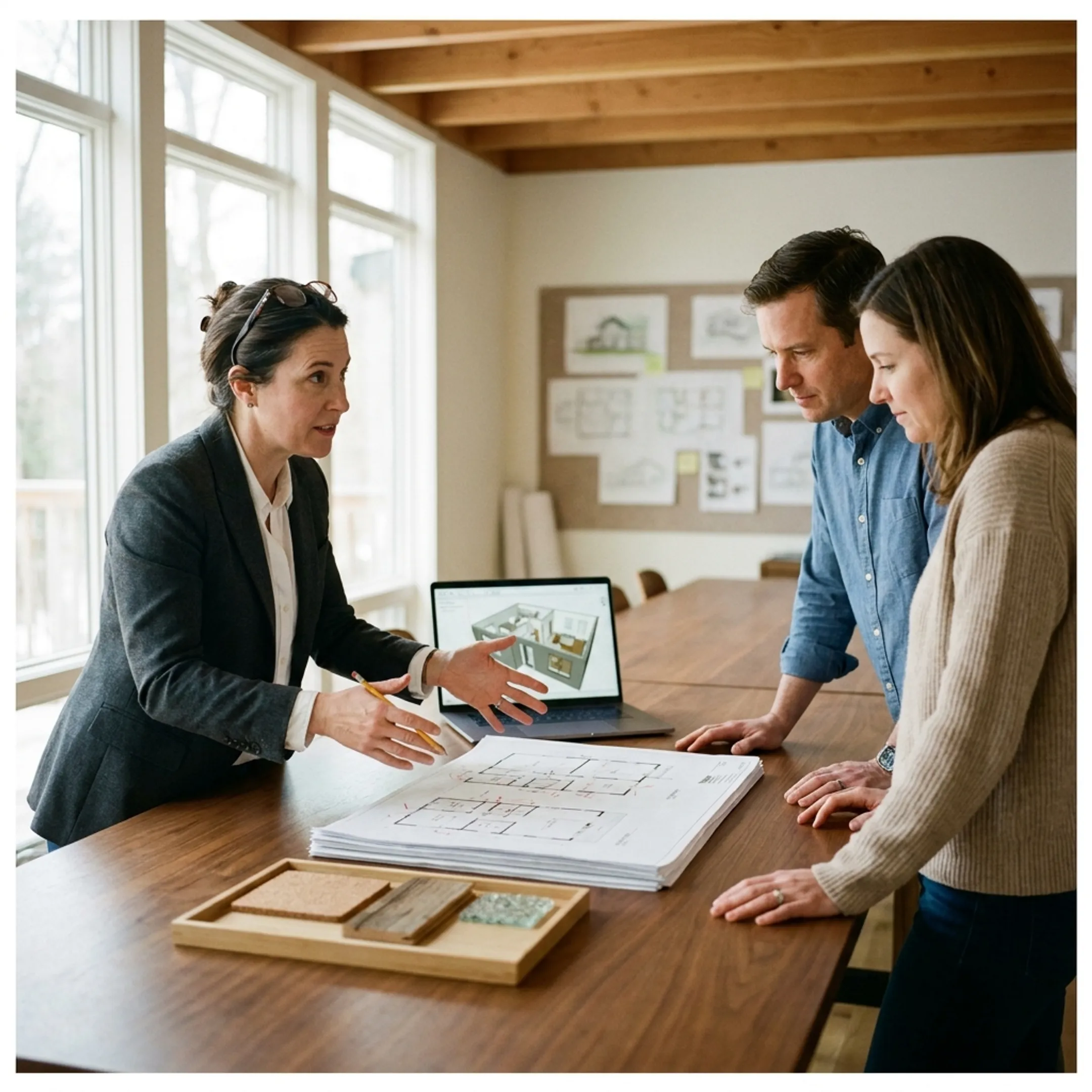 Architect presenting a detailed home renovation concept