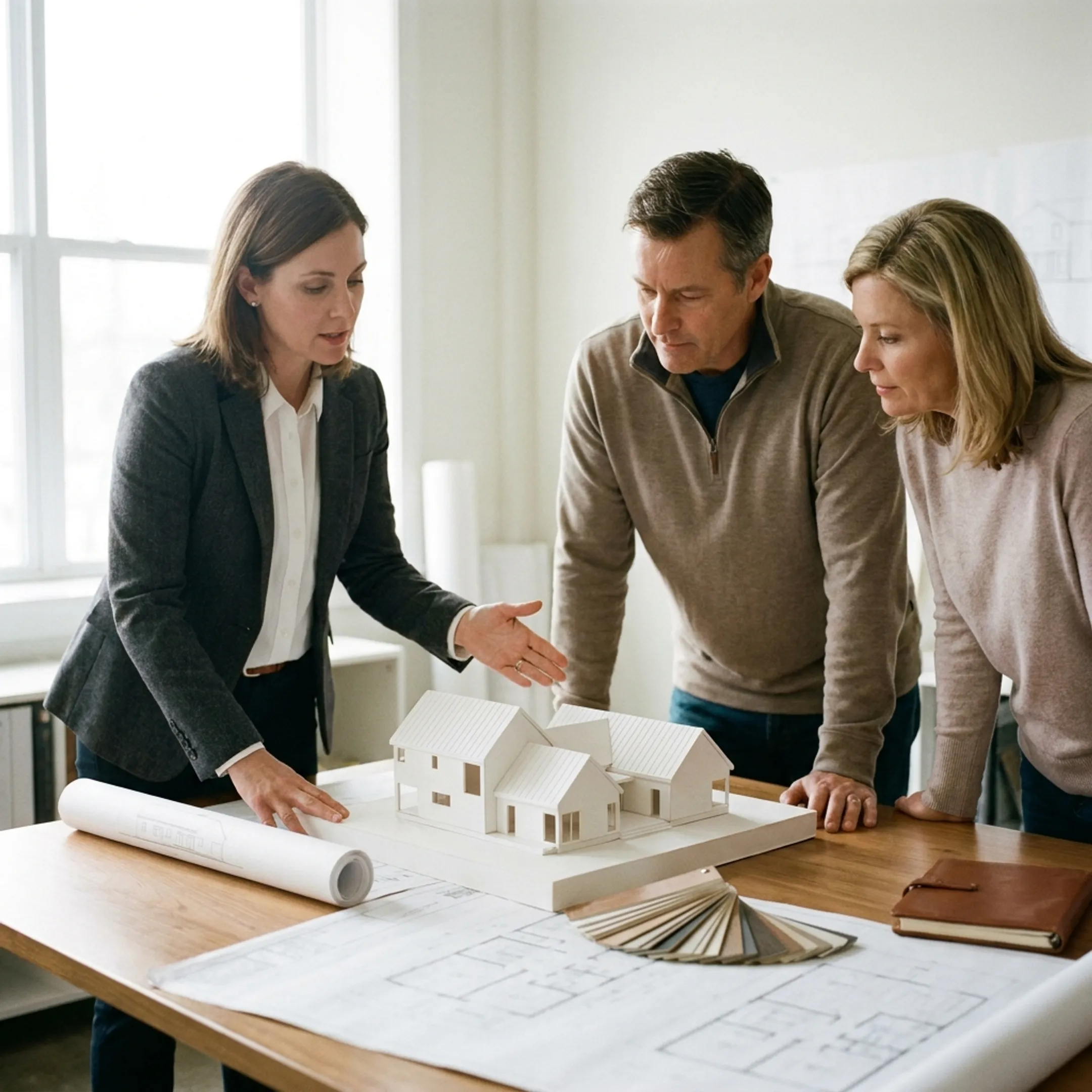 Architect presenting a residential design concept to homeowners