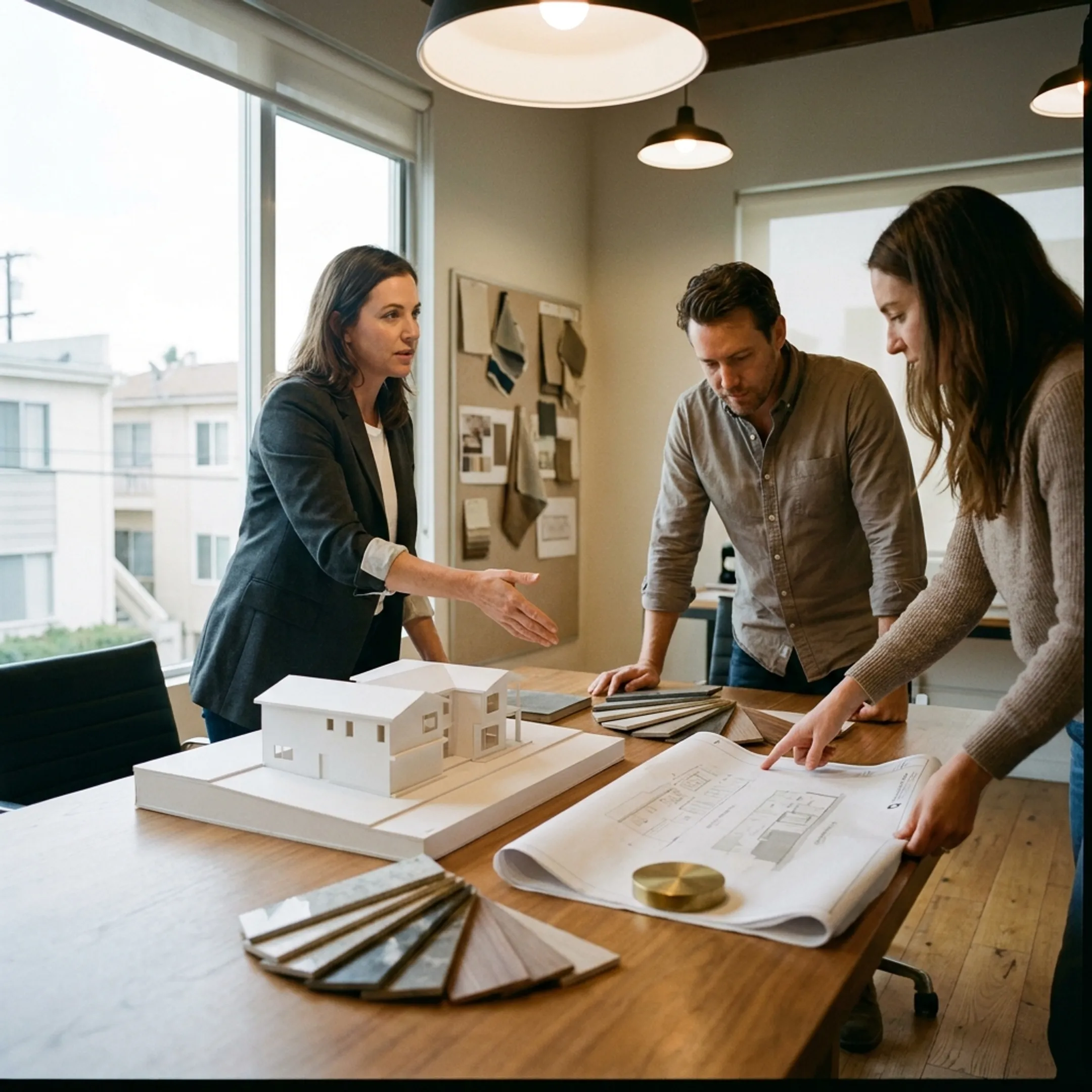 Architect presenting a cohesive renovation concept to homeowners