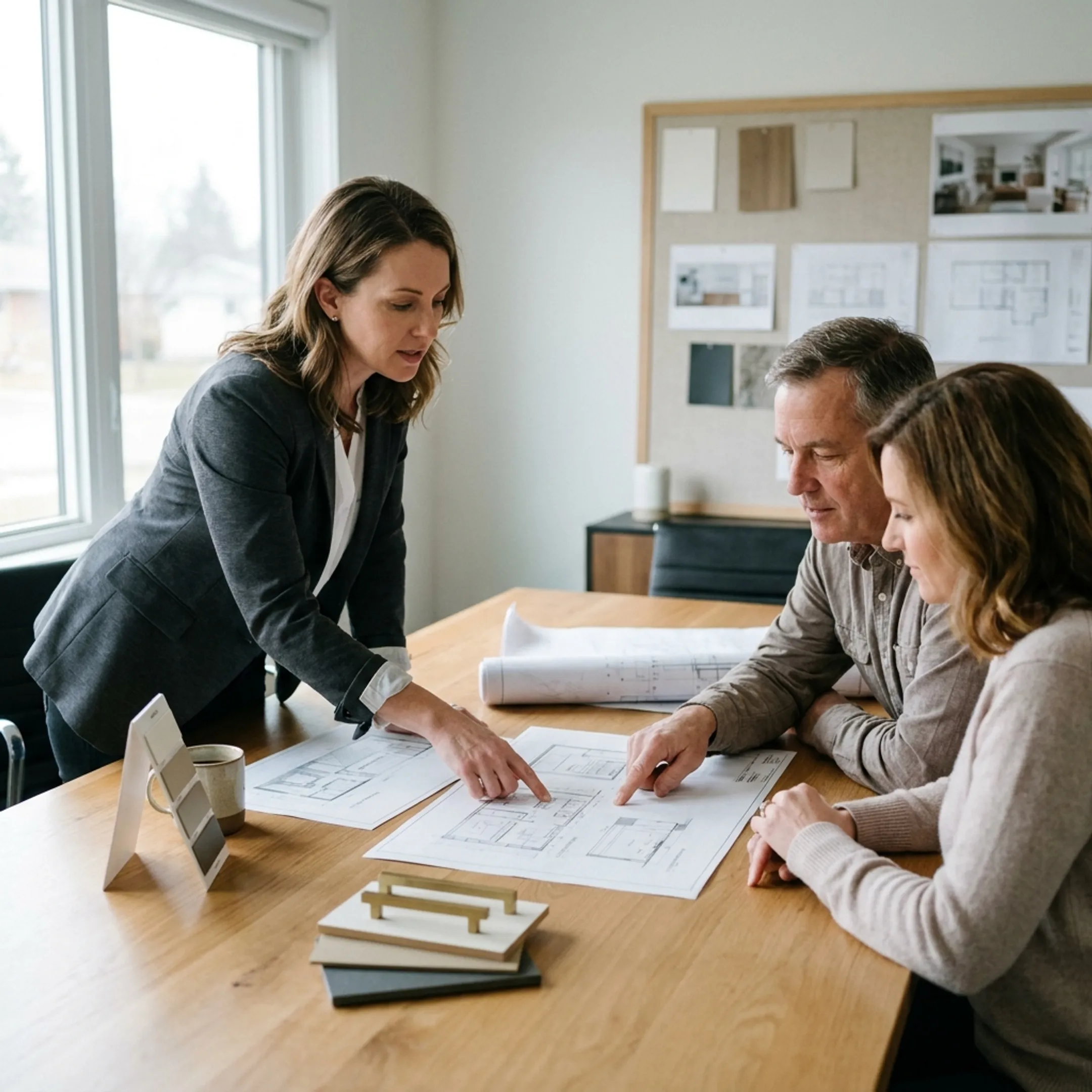 Architect presenting a coordinated home remodeling concept