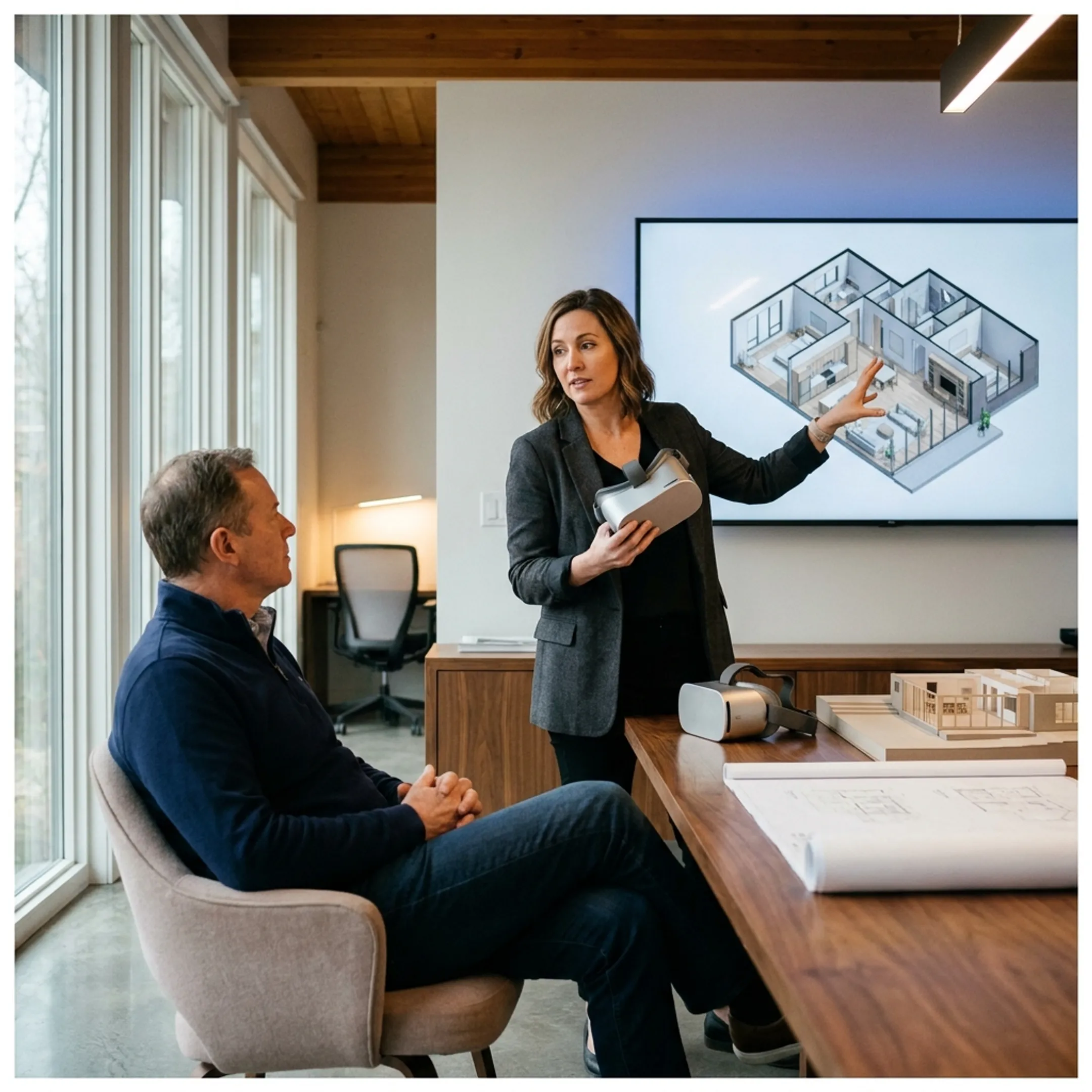 Architect reviewing a virtual residential interior