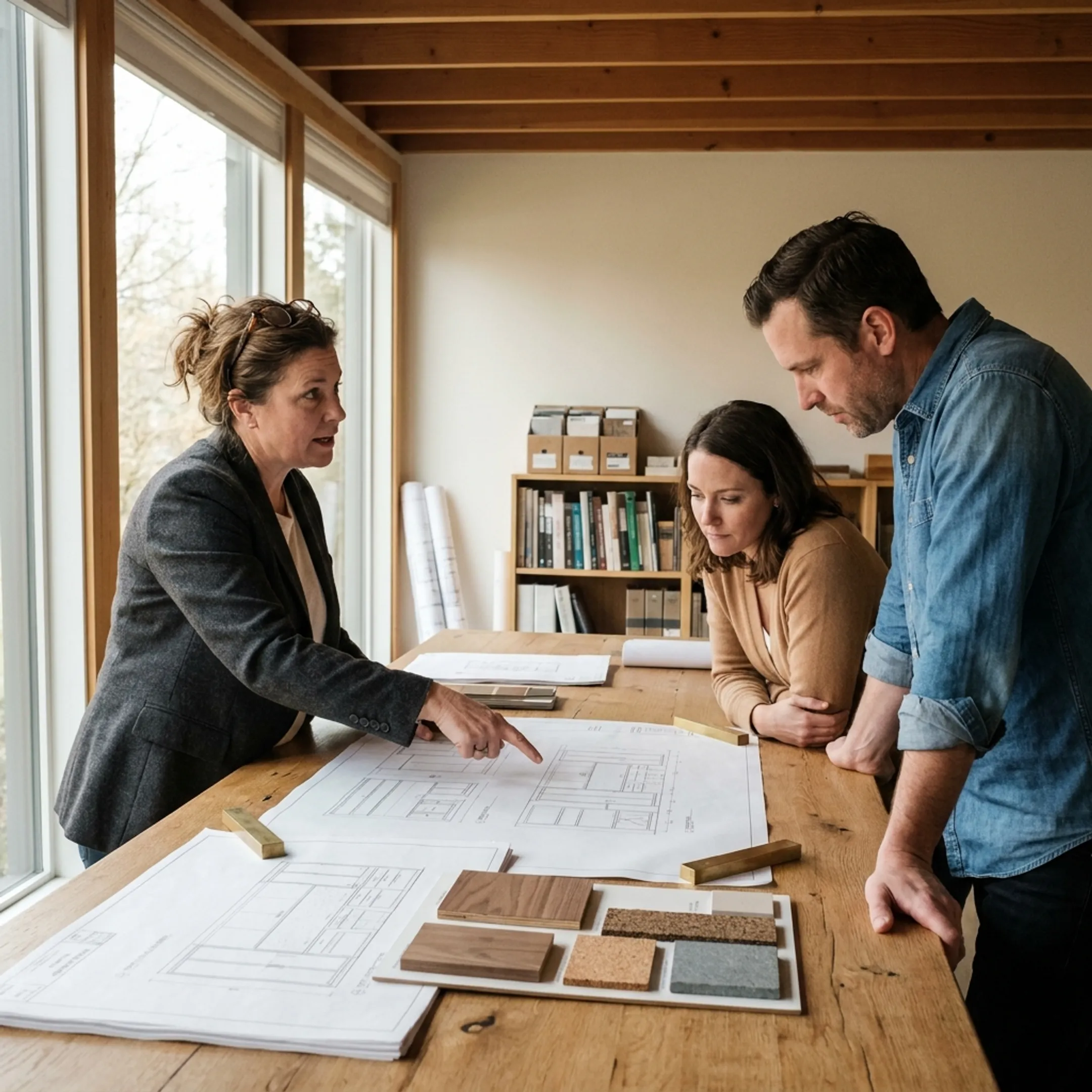 Designer presenting renovation concepts to homeowners