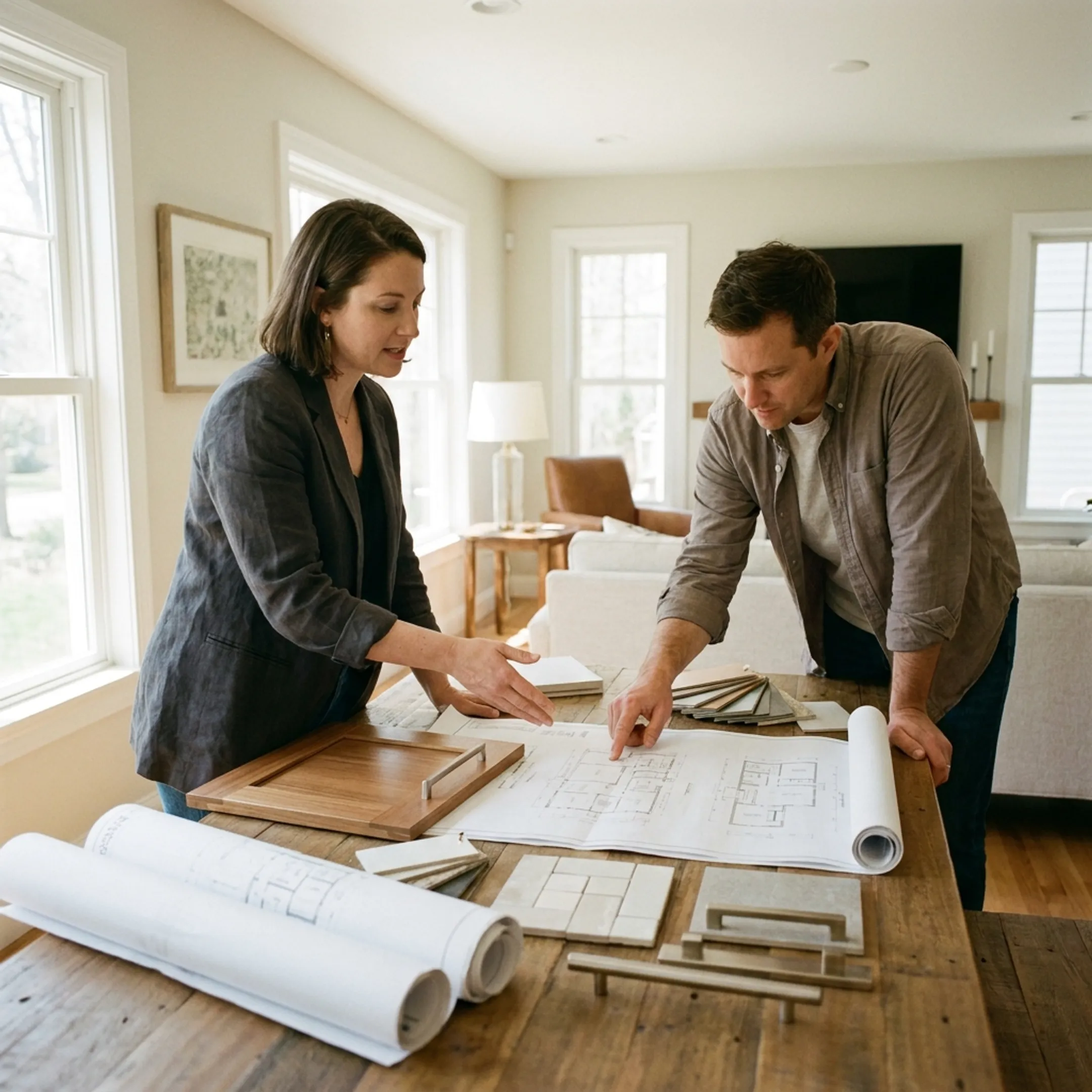 Architectural team reviewing a residential remodeling design