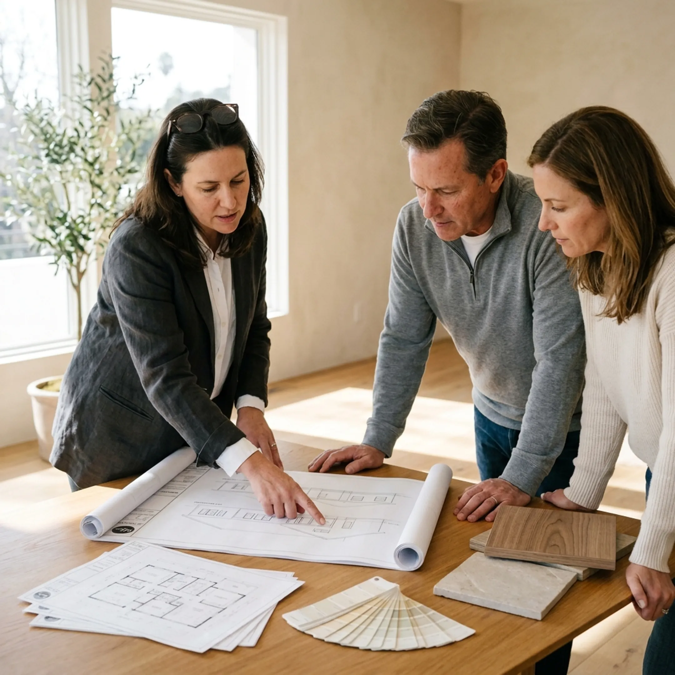 Architect reviewing a residential remodeling design with a homeowner