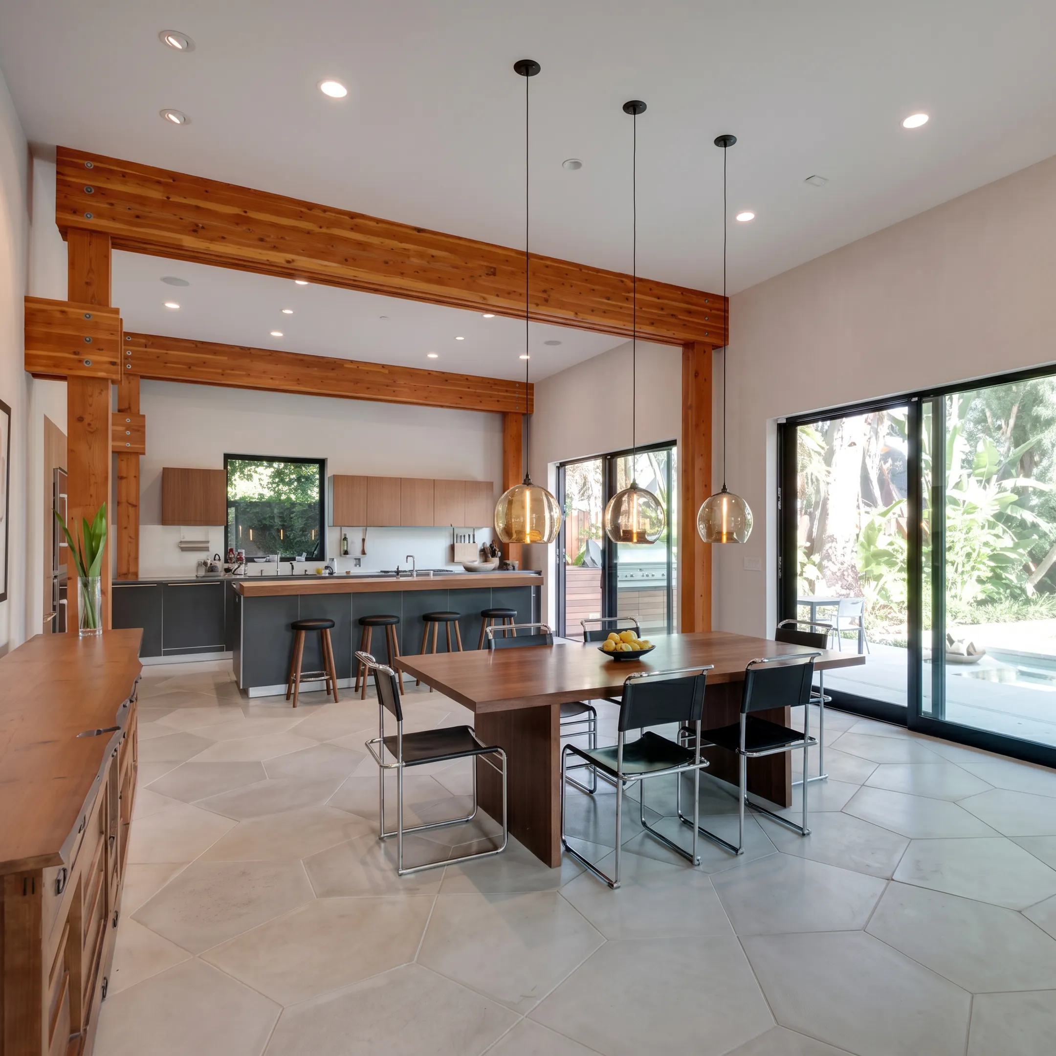 Detailed renovation materials and architectural drawings on a design table