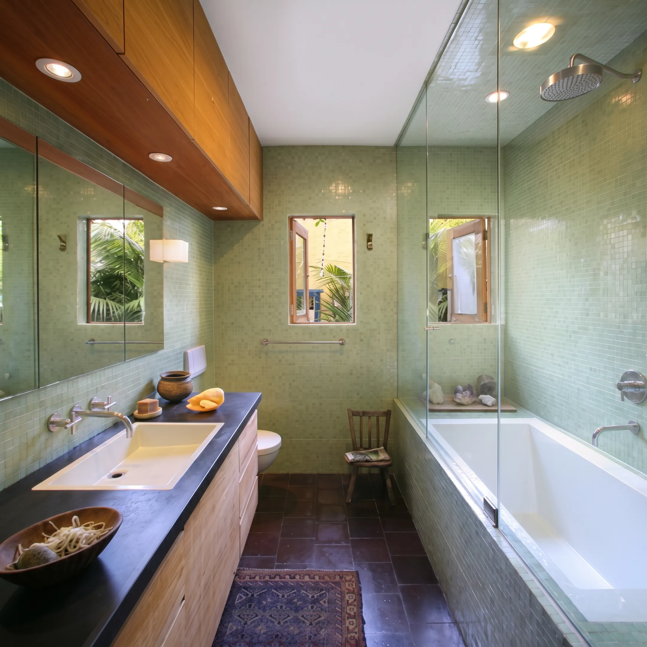 Elegant luxury bathroom with custom cabinetry and refined architectural finishes