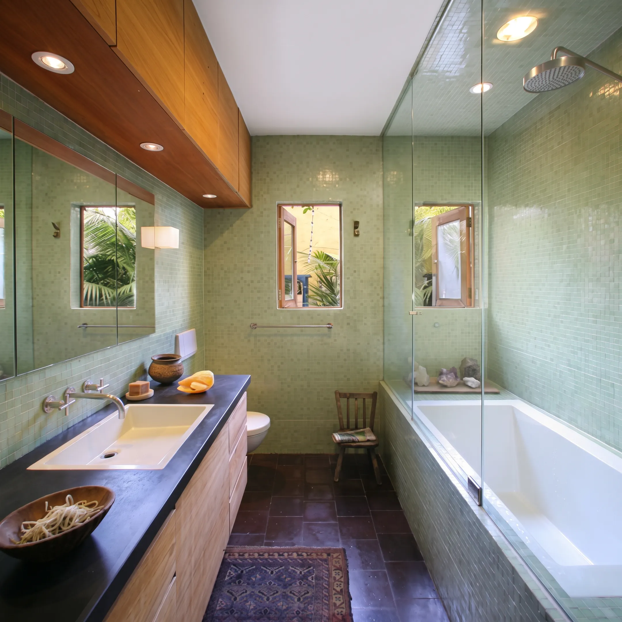 Elegant Santa Monica bathroom remodel with custom cabinetry and natural light