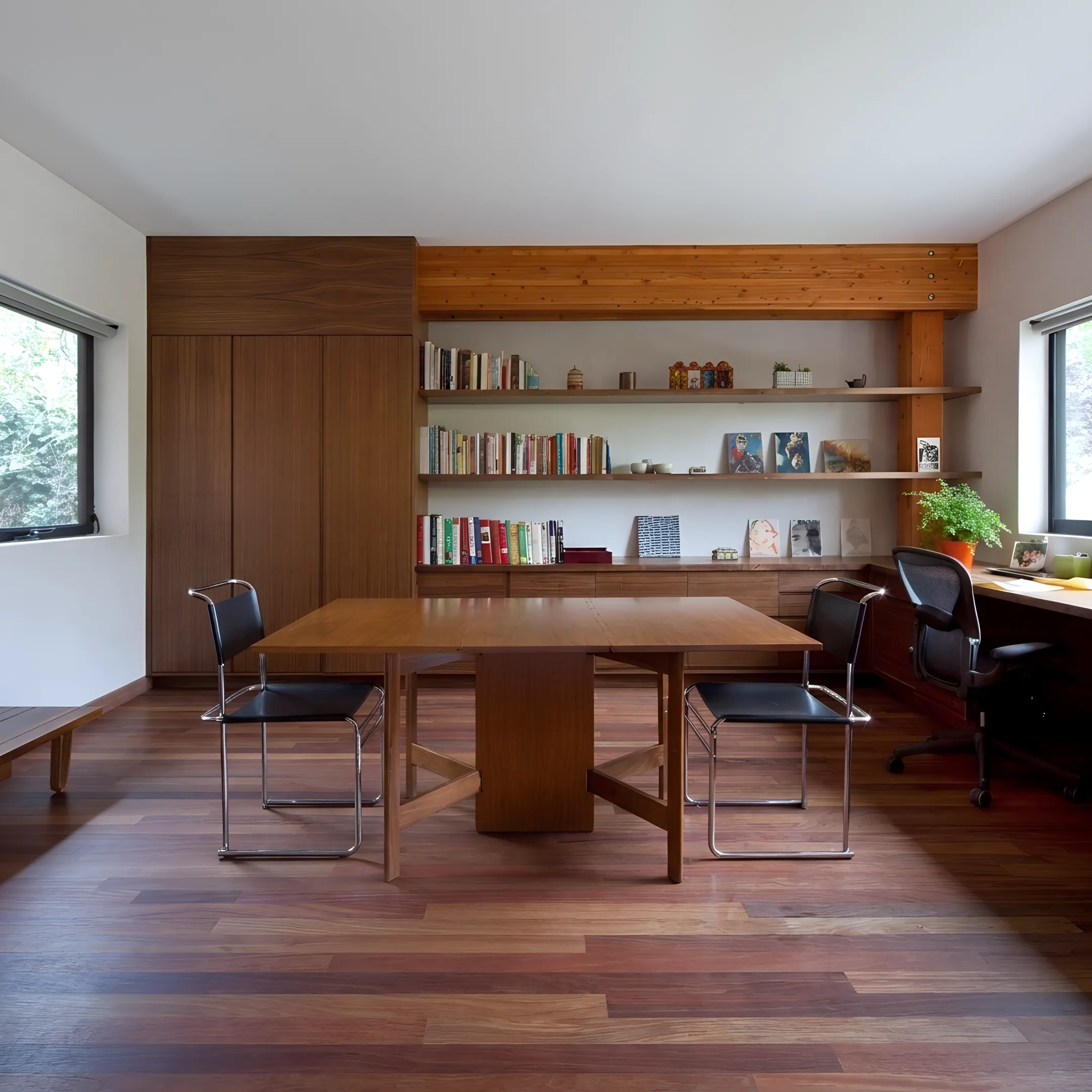 Designer reviewing a detailed home office concept with a homeowner