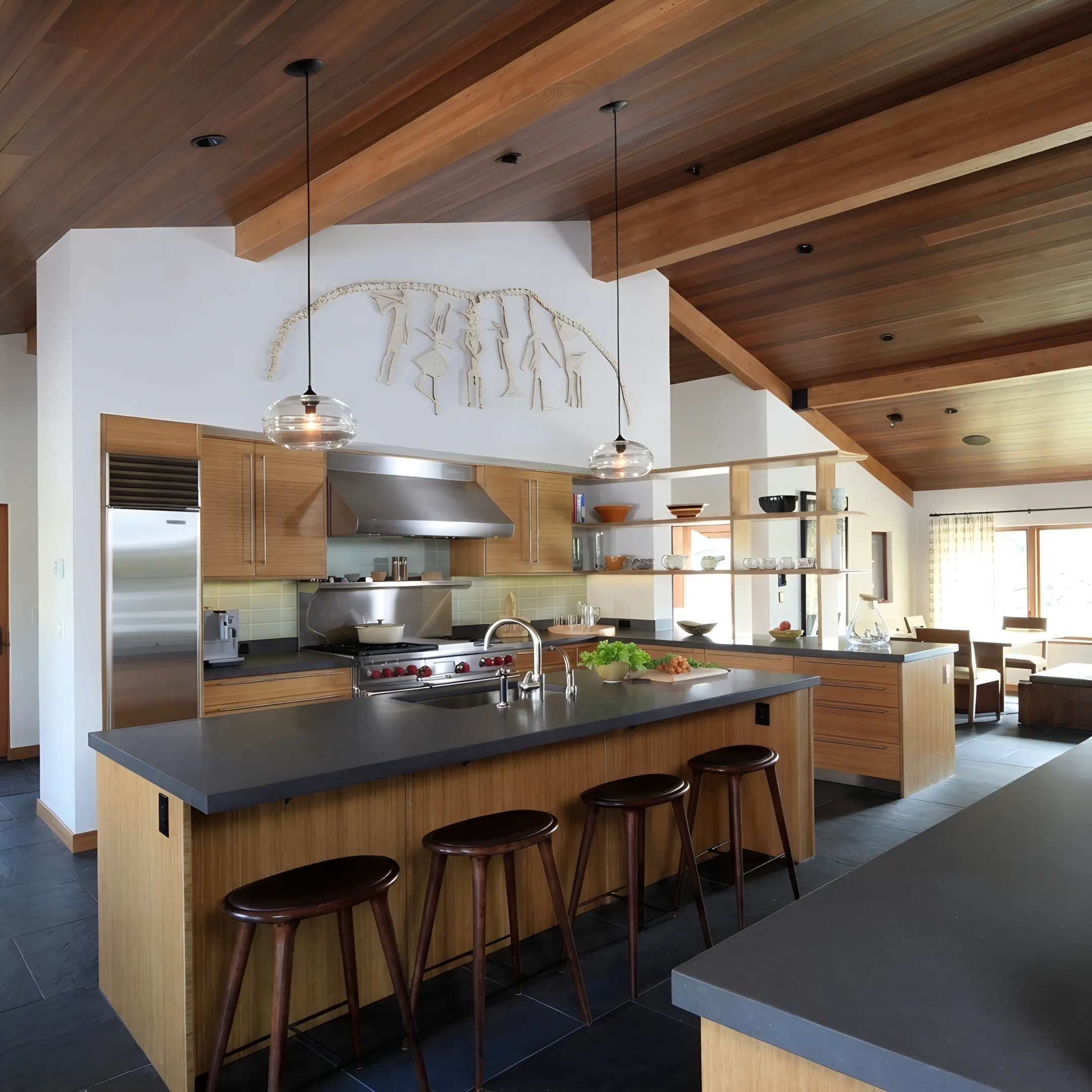 Elegant custom kitchen with integrated cabinetry and natural materials