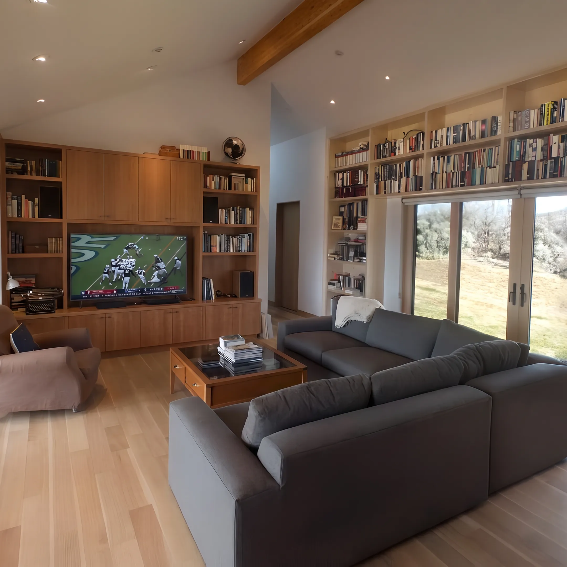 Custom entertainment cabinet integrated into an elegant living room