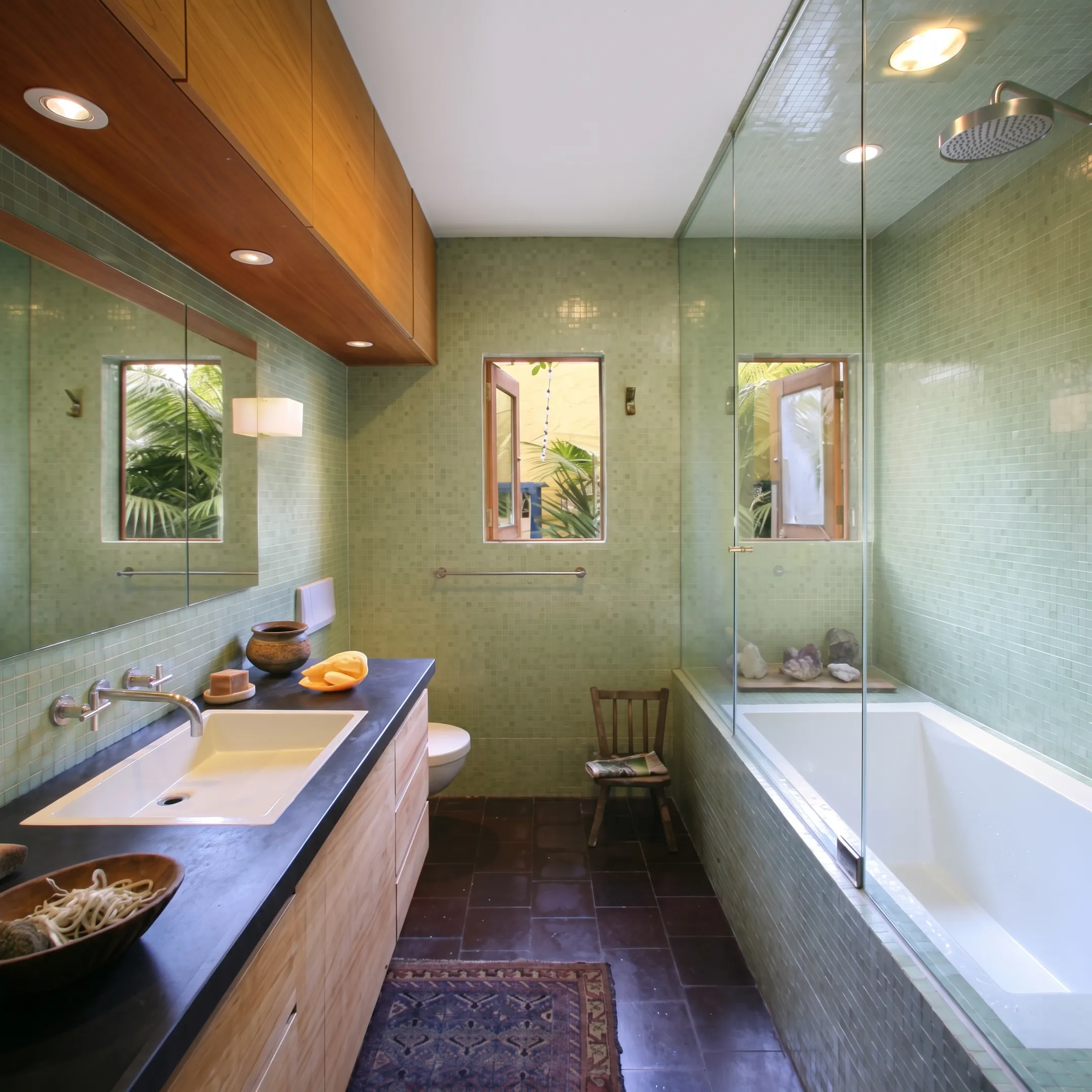 Elegant remodeled bathroom with custom cabinetry and refined architectural details