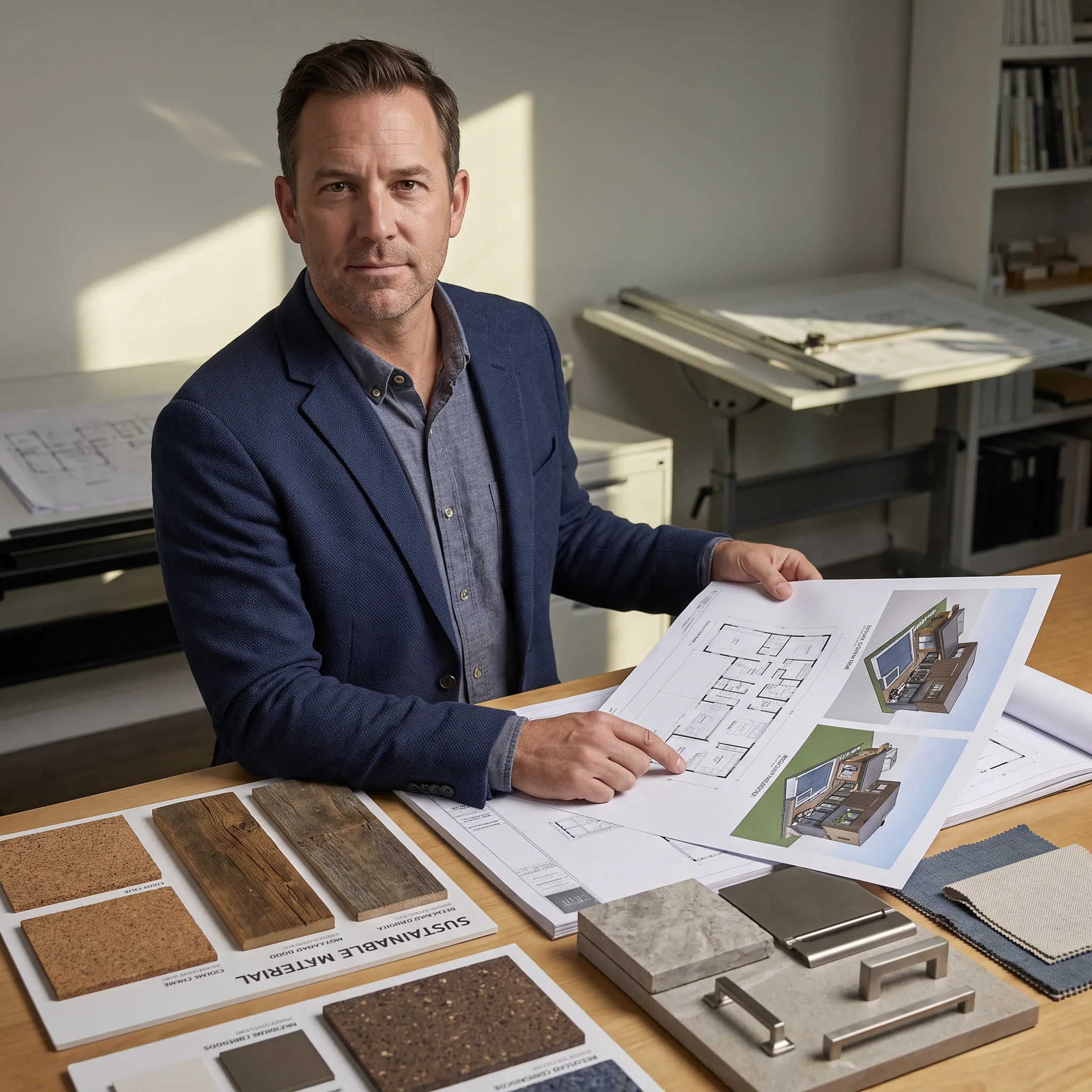 Architect presenting a refined home remodeling concept