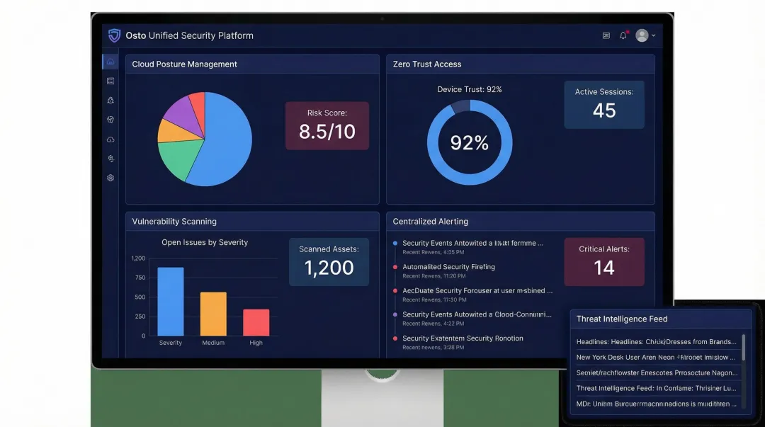 Osto unified security platform dashboard displaying multi-cloud posture and threat monitoring