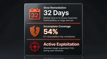 Critical system patching risk factors with remediation timelines and coverage statistics