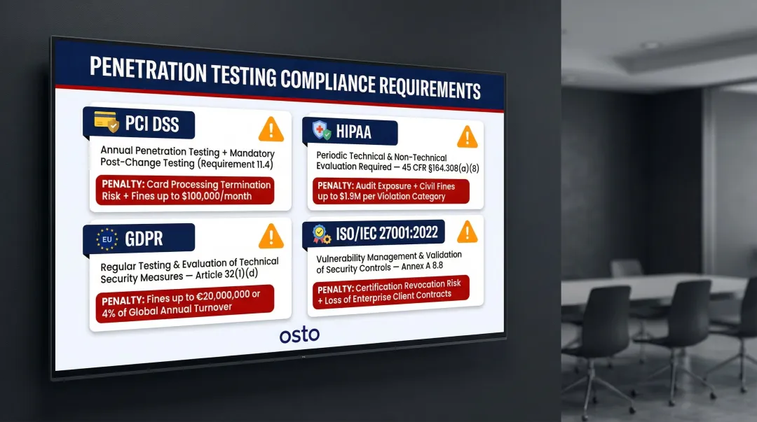 Penetration testing compliance requirements PCI DSS HIPAA GDPR ISO 27001 fines comparison