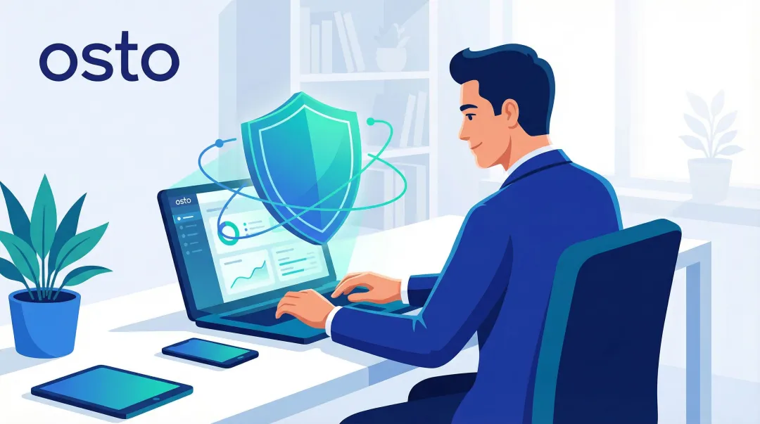 Remote employee working securely on laptop with cloud endpoint protection active