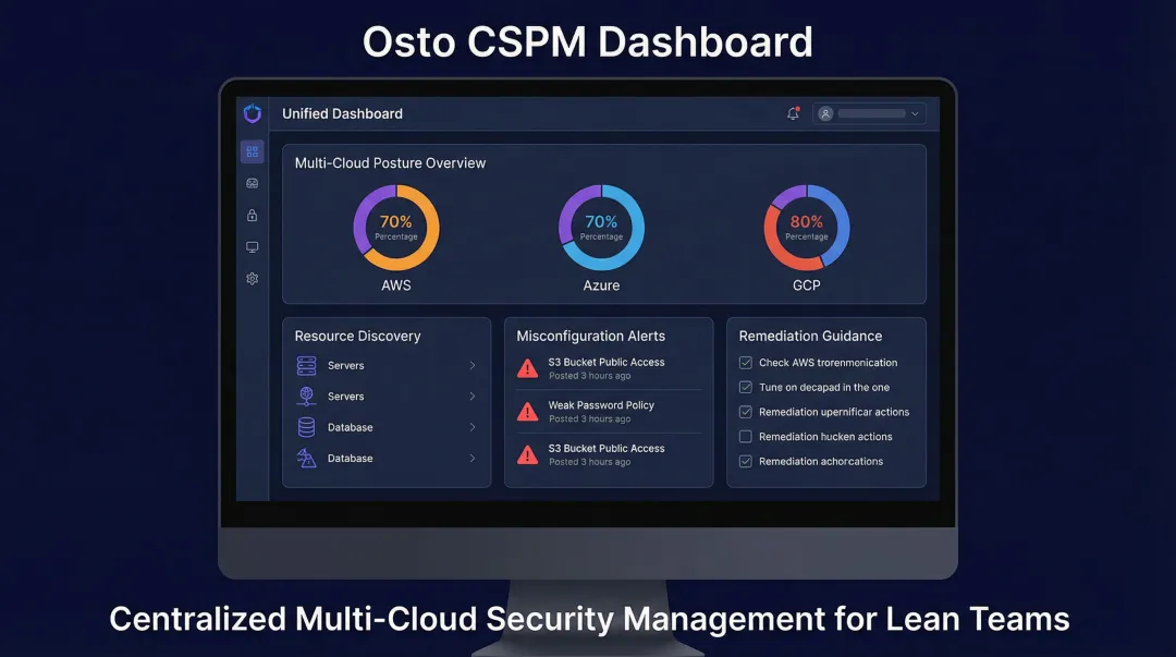 Osto CSPM dashboard displaying unified multi-cloud posture visibility across AWS Azure GCP