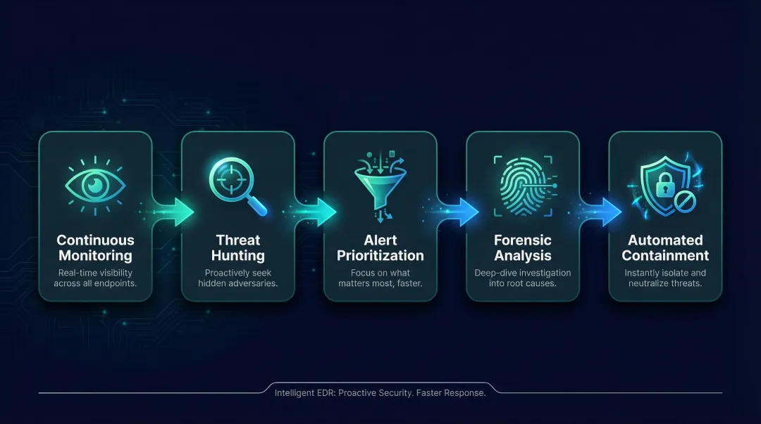 5 core EDR capabilities from continuous monitoring to automated threat containment