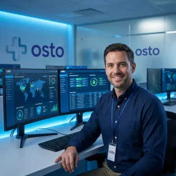 Cybersecurity professional monitoring a hospital network security dashboard