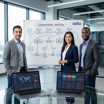 IT security team following a structured platform implementation process on a whiteboard and laptop