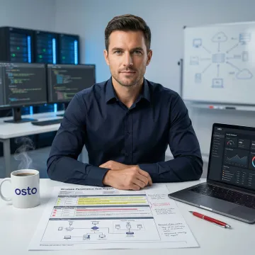 Penetration tester reviewing wireless network vulnerability findings on a detailed report with network diagrams