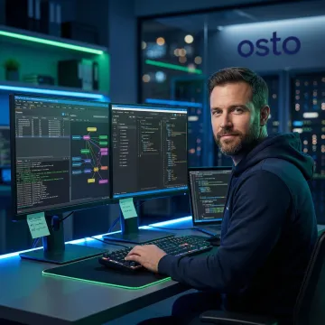 Security engineer performing API penetration testing on a laptop with code and network diagrams