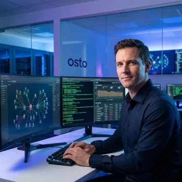 Cybersecurity professional conducting penetration testing on a network in a New York office