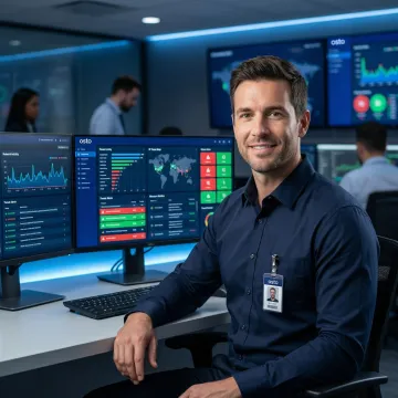 Cybersecurity professional monitoring threat dashboard for Highland business