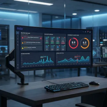 Unified cybersecurity dashboard showing real-time threat alerts and cloud security posture