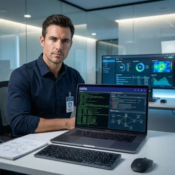 Cybersecurity analyst conducting application penetration testing on a laptop with security tools