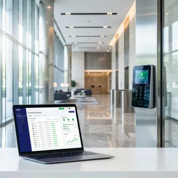 Cloud-based access control system dashboard managing secure building entry permissions