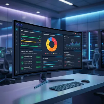 Unified cloud security dashboard showing multi-cloud posture and threat alerts