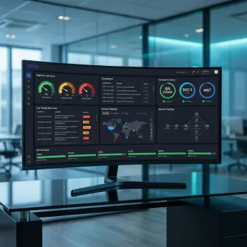 Cybersecurity risk management dashboard for insurance companies showing threat alerts and compliance metrics
