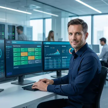 IT security professional managing endpoint security on a centralized dashboard