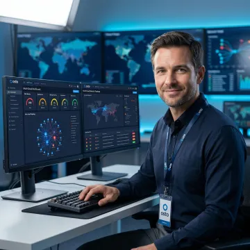 Security analyst reviewing a DSPM dashboard monitoring cloud data assets in Houston