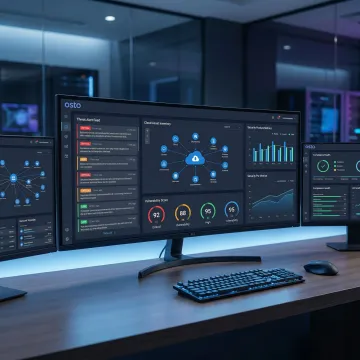 Unified cybersecurity platform dashboard showing threat metrics and cloud posture