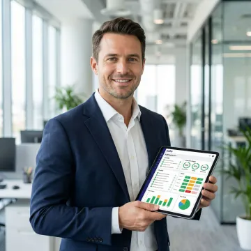 Professional using mobile audit and inspection software dashboard on a tablet device